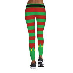 Women's Sexy 3D Digital Print Chic Ugly Santa Stripe Christmas Slim Leggings Tights L15106