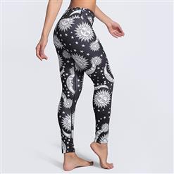 Women's Casual High Waist Sun Moon Print Leggings Yoga Fitness Pants L16130