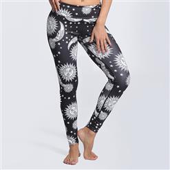 Women's Casual High Waist Sun Moon Print Leggings Yoga Fitness Pants L16130