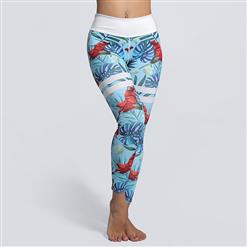 Classical Floral Print Yoga Workout Pants, High Waist Tight Yoga Pants, Fashion Printed Fitness Pants, Casual Stretchy Sport Leggings, Women's High Waist Tight Full length Pants, #L16138