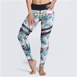 Classical Floral Print Yoga Workout Pants, High Waist Tight Yoga Pants, Fashion Printed Fitness Pants, Casual Stretchy Sport Leggings, Women's High Waist Tight Full length Pants, #L16139