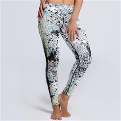 Women's Fashion High Waist Plaid Graffiti Print Sports Leggings Yoga Fitness Pants L16156