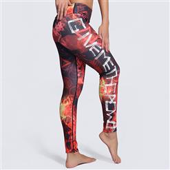Women's Fashion High Waist Flame and Letter Print Sports Leggings Yoga Fitness Pants L16158