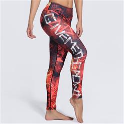 Women's Fashion High Waist Flame and Letter Print Sports Leggings Yoga Fitness Pants L16158