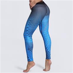 Women's High Waist Blue/Black Gradient Print Sports Leggings Yoga Fitness Pants L16159