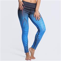 Classical  Blue/Black Gradient Print Yoga Pants, High Waist Tight Yoga Pants, Fashion Disorganized Line Print Fitness Pants, Casual Stretchy Sport Leggings, Women's High Waist Tight Full length Pants, #L16159
