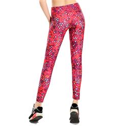Women's Fashion Red High Waist Round Dot Print Yoga Fitness Pants Sports Leggings L16163