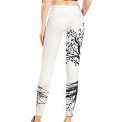 Women's Fashion White High Waist 3D Tree Pattern Yoga Fitness Pants Sports Leggings L16167