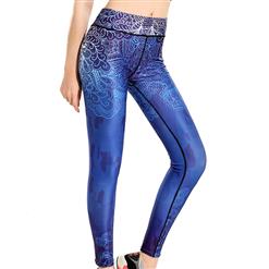 Women's Fashion Blue High Waist 3D Digital Pattern Yoga Fitness Pants Sports Leggings L16170