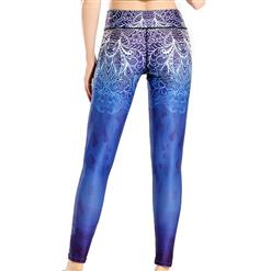 Women's Fashion Blue High Waist 3D Digital Pattern Yoga Fitness Pants Sports Leggings L16170