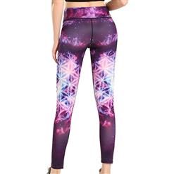 Women's Fashion Purple High Waist 3D Starry Sky Pattern Yoga Fitness Pants Sports Leggings L16171