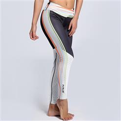 Women's High Waist Black/White Line Printed Sports Leggings Yoga Fitness Pants L16174