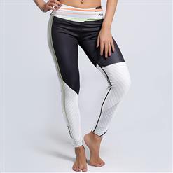 Classical White/Black Printed Yoga Pants, High Waist Tight Yoga Pants, Fashion Disorganized Line Print Fitness Pants, Casual Stretchy Sport Leggings, Women's High Waist Tight Full length Pants, #L16174