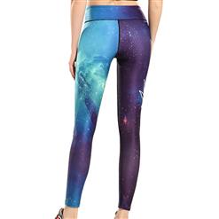 Women's Fashion Blue High Waist 3D Universe Starry Sky Pattern Elastic Yoga Pants Sports Leggings L16175