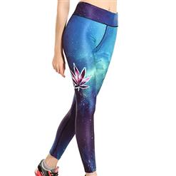 Women's Fashion Blue High Waist 3D Universe Starry Sky Pattern Elastic Yoga Pants Sports Leggings L16175