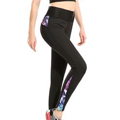 Women's Fashion Black High Waist Color Block Splicing Elastic Yoga Pants Sports Leggings L16176