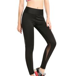Women's Fashion Black High Waist Sheer Mesh Splicing Elastic Yoga Pants Sports Leggings L16177