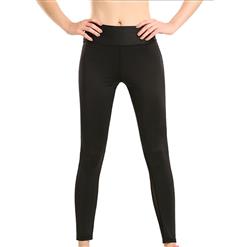 Women's Fashion Black High Waist Sheer Mesh Splicing Elastic Yoga Pants Sports Leggings L16177