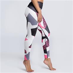 Women's High Waist Leopard Color Block Print Sports Leggings Yoga Fitness Pants L16187