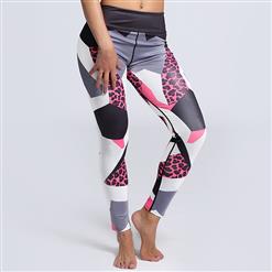 Classical Color Block Printed Yoga Pants, High Waist Tight Yoga Pants, Fashion Leopard Printed Fitness Pants, Casual Stretchy Sport Leggings, Women's High Waist Tight Full length Pants, #L16187