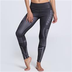 Classical Casual Printed Yoga Pants, High Waist Tight Yoga Pants, Fashion Black Printed Fitness Pants, Casual Stretchy Sport Leggings, Women's High Waist Tight Full length Pants, #L16194