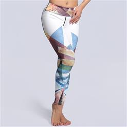 Classical Color Block Printed Yoga Pants, High Waist Tight Yoga Pants, Fashion Color Block Printed Fitness Pants, Casual Stretchy Sport Leggings, Women's High Waist Tight Full length Pants, #L16197