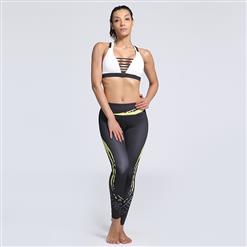 Women's Black High Waist Letter Print Sports Workout Leggings Yoga Fitness Pants L16202