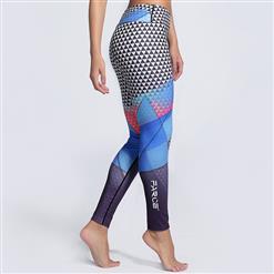 Women's Fashion High Waist Triangle Print Sports Workout Leggings Yoga Fitness Pants L16203