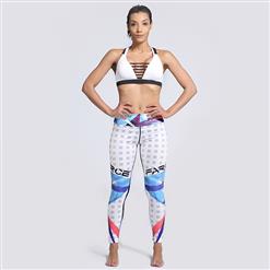 Women's High Waist Letter Square Print Sports Workout Leggings Yoga Fitness Pants L16205