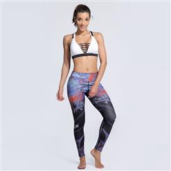 Women's Fashion High Waist Graffiti Print Sports Workout Leggings Yoga Fitness Pants L16206