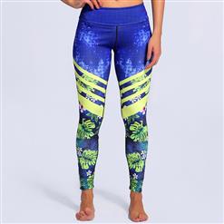 Classical Floral Print Yoga Pants, High Waist Tight Yoga Pants, Fashion Floral Print Fitness Pants, Casual Stretchy Sport Leggings, Women's High Waist Tight Full length Pants, #L16208