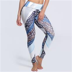 Classical Printed Yoga Pants, High Waist Tight Yoga Pants, Fashion White Printed Fitness Pants, Casual Stretchy Sport Leggings, Women's High Waist Tight Full length Pants, #L16214