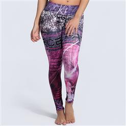 Classical Stylish Letter Print Yoga Pants, High Waist Tight Yoga Pants, Fashion Colorful Graffiti Print Fitness Pants, Casual Stretchy Sport Leggings, Women's High Waist Tight Full length Pants, #L16217