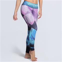 Women's High Waist Color Block Line Print Sports Workout Leggings Yoga Fitness Pants L16218