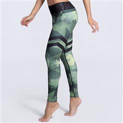 Women's Black/Green High Waist Printed Sports Workout Leggings Yoga Fitness Pants L16219