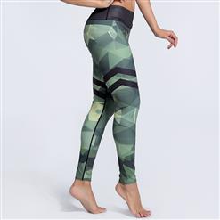 Women's Black/Green High Waist Printed Sports Workout Leggings Yoga Fitness Pants L16219