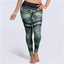 Classical Plain Printed Yoga Pants, High Waist Tight Yoga Pants, Fashion Black/Green Printed Fitness Pants, Casual Stretchy Sport Leggings, Women's High Waist Tight Full length Pants, #L16219