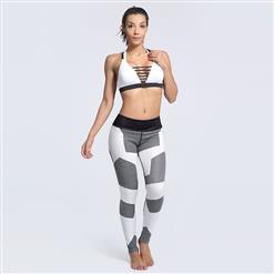 Women's Casual High Waist Color Block Print Stretchy Sports Leggings Yoga Fitness Pants L16222