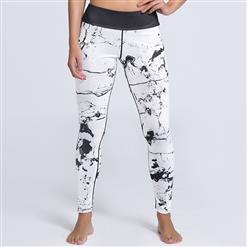 Classical White Printed Yoga Pants, High Waist Tight Yoga Pants, Fashion Black Print Fitness Pants, Casual Stretchy Sport Leggings, Women's High Waist Tight Full length Pants, #L16224