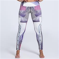 Classical Line Printed Yoga Pants, High Waist Tight Yoga Pants, Fashion Line Print Fitness Pants, Casual Stretchy Sport Leggings, Women's High Waist Tight Full length Pants, #L16226