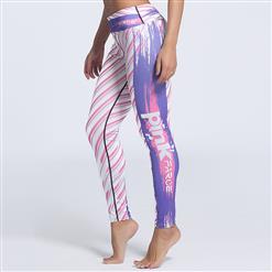 Women's High Waist Stripe Graffiti Print Stretchy Sports Leggings Yoga Fitness Pants L16228
