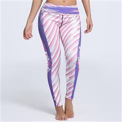 Classical Stripe Graffiti Printed Yoga Pants, High Waist Tight Yoga Pants, Fashion Stripe Graffiti Print Fitness Pants, Casual Stretchy Sport Leggings, Women's High Waist Tight Full length Pants, #L16228