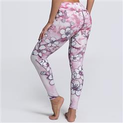 Women's Pink High Waist Floral Print Stretchy Sports Leggings Yoga Fitness Pants L16235