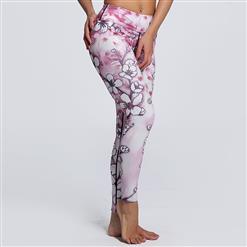 Women's Pink High Waist Floral Print Stretchy Sports Leggings Yoga Fitness Pants L16235