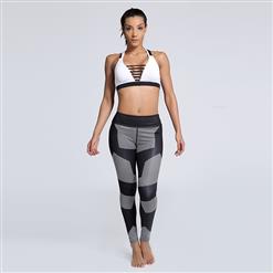 Women's High Waist Black Color Block Stretchy Sports Leggings Yoga Fitness Pants L16237