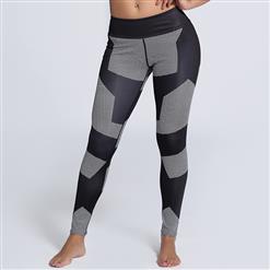 Women's High Waist Black Color Block Stretchy Sports Leggings Yoga Fitness Pants L16237