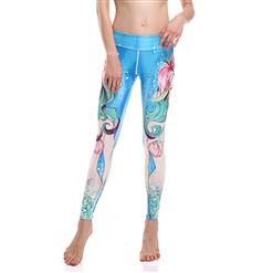 Women's Fashion Blue High Waist 3D Digital Mermaid Beauty Pattern Elastic Yoga Pants Sports Leggings L16241