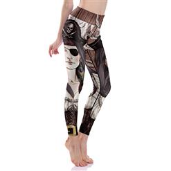 Women's Ultra Soft High Waist 3D Digital Pirate Beauty Pattern Yoga Workout Leggings Pirate Outfit L16244