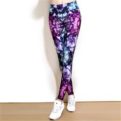 Women's Ultra Soft 3D Digital Galaxy Star Printed Mesh Splicing High Waist Yoga Workout Leggings L16245