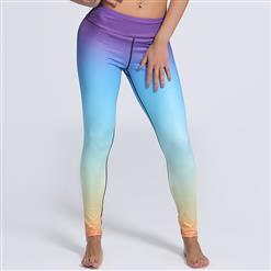 Women's High Waist Color Gradient Print Stretchy Sports Leggings Yoga Fitness Pants L16249